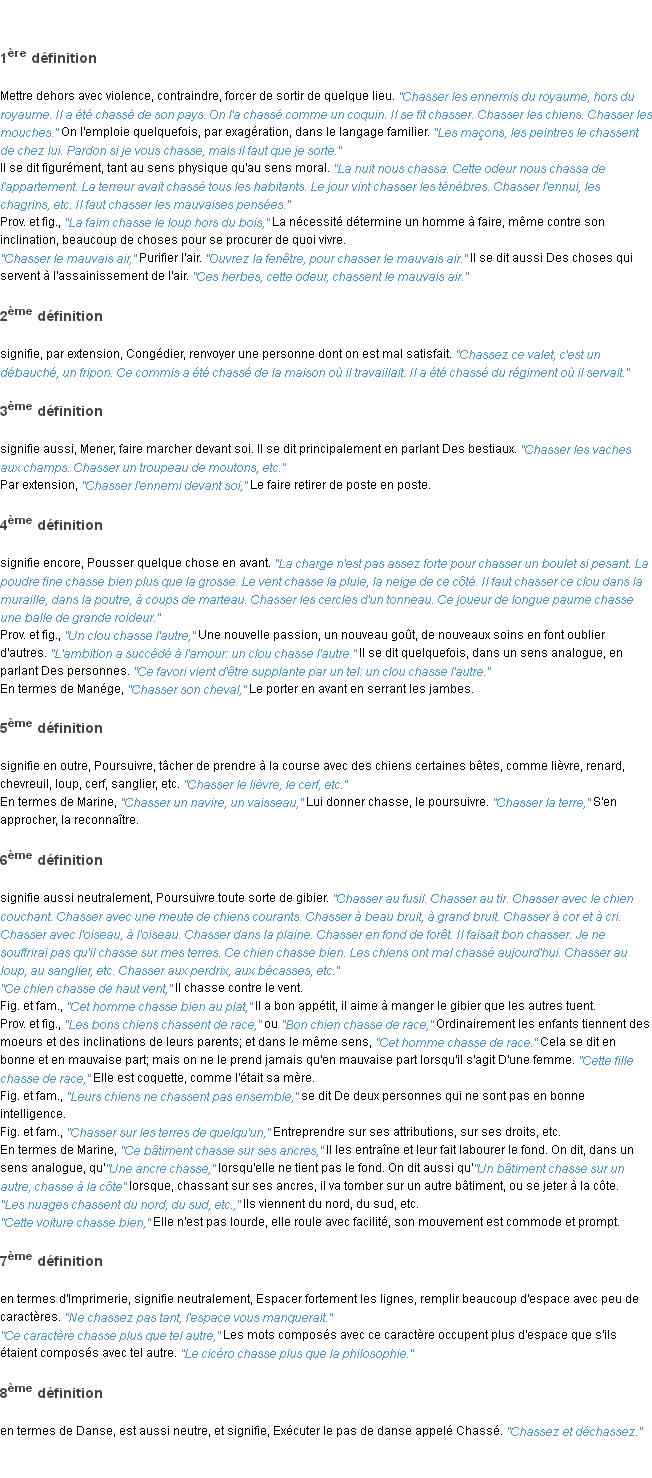 Définition chasser ACAD 1835