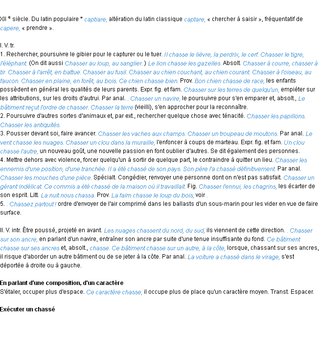 Définition chasser ACAD 1986