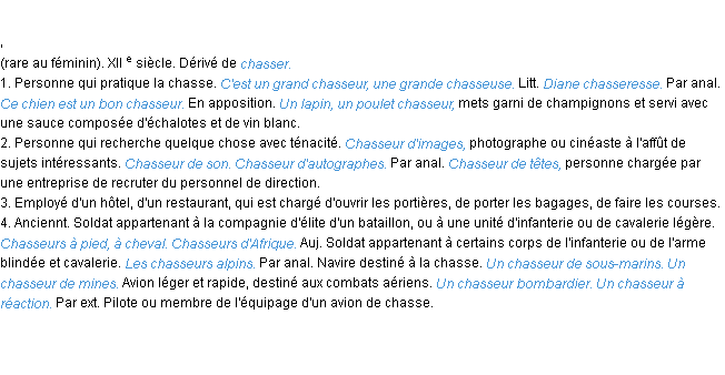 Définition chasseur ACAD 1986