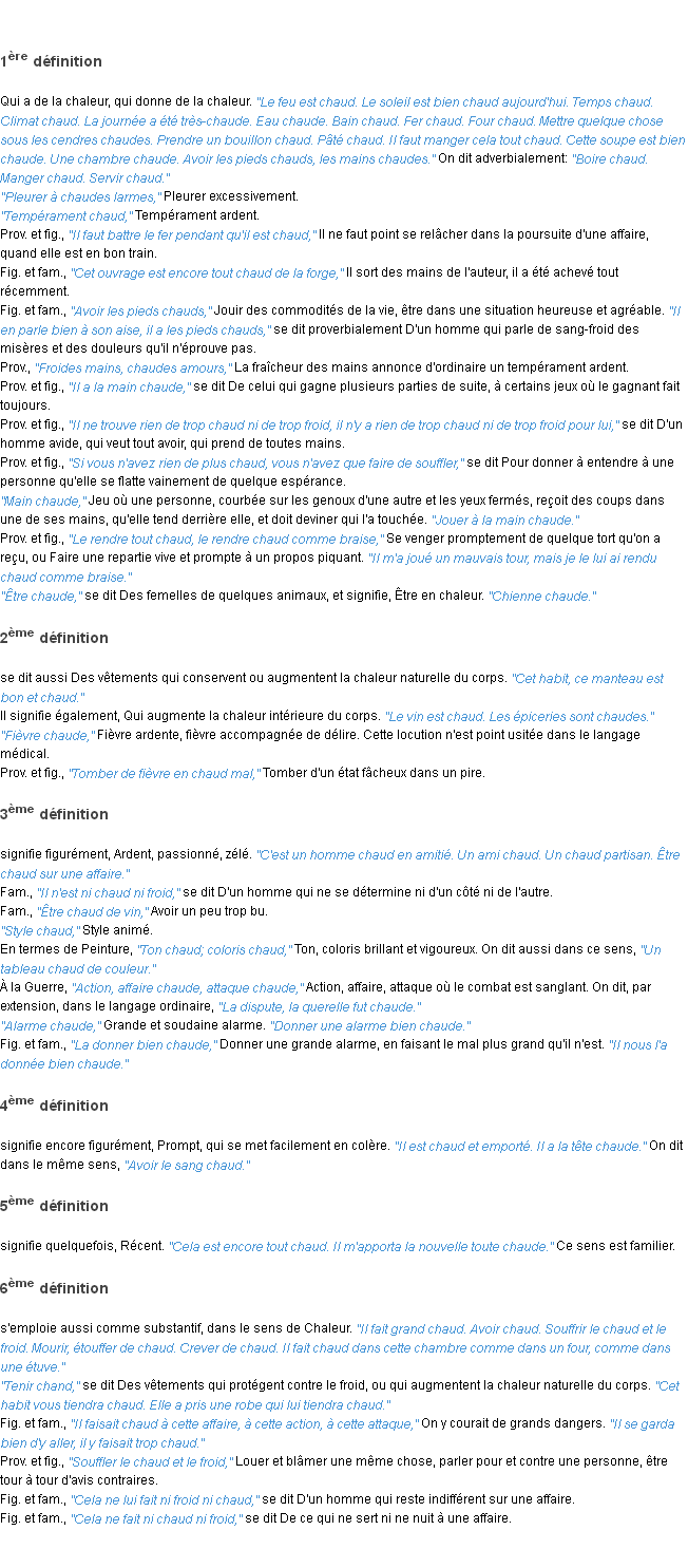 Définition chaud ACAD 1835