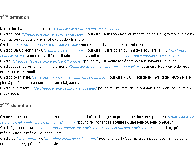 Définition chausser ACAD 1798