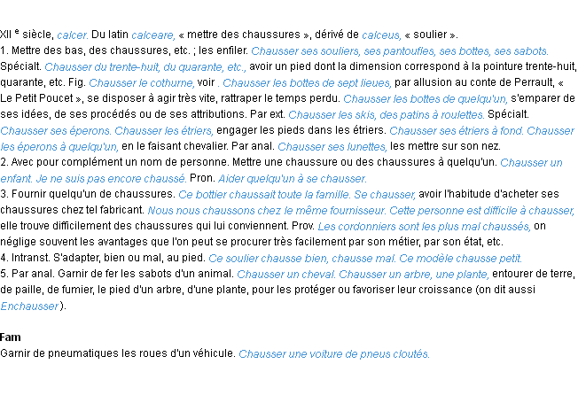 Définition chausser ACAD 1986