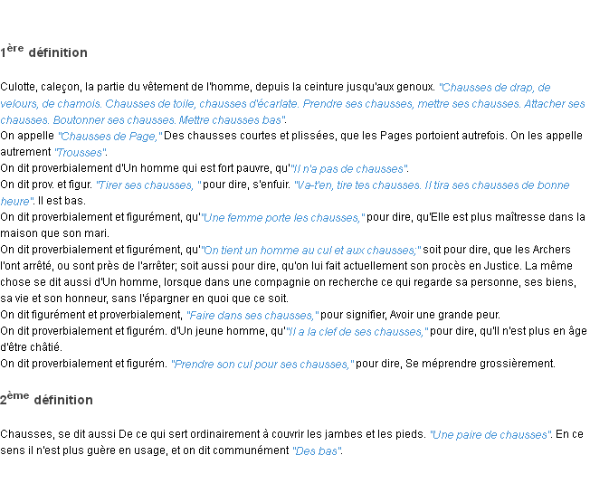 Définition chausses ACAD 1798