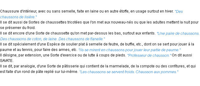 Définition chausson ACAD 1932