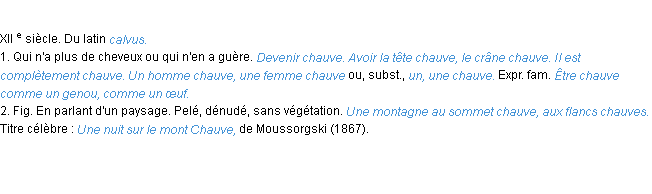 Définition chauve ACAD 1986