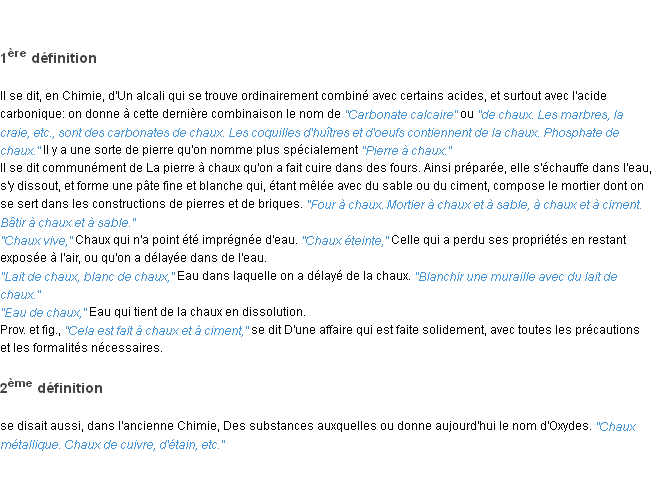 Définition chaux ACAD 1835