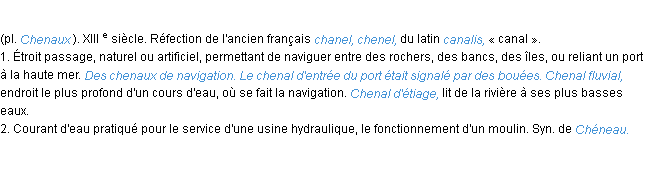 Définition chenal ACAD 1986