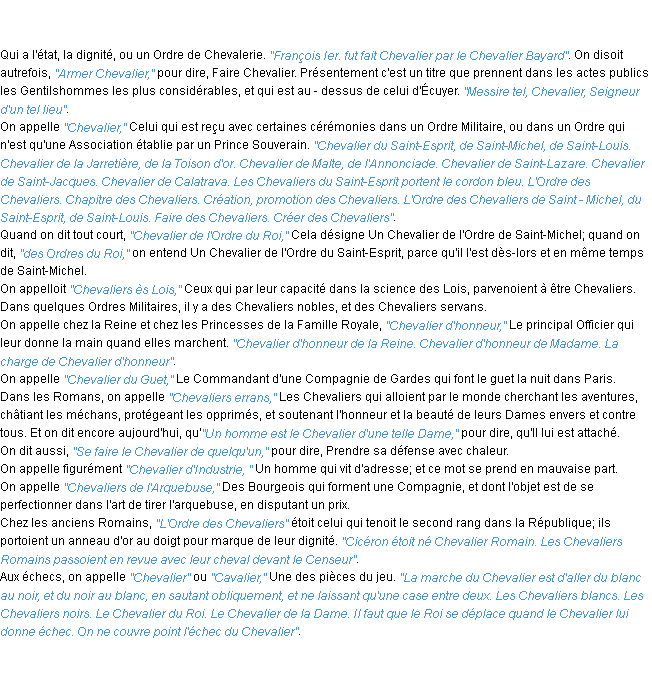 Définition chevalier ACAD 1798