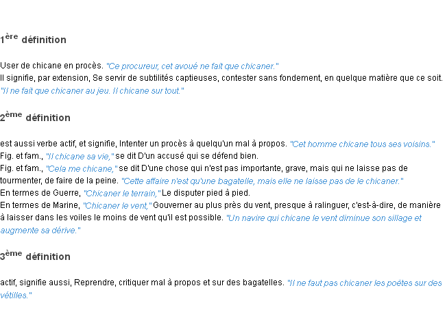 Définition chicaner ACAD 1835
