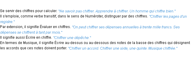 Définition chiffrer ACAD 1932