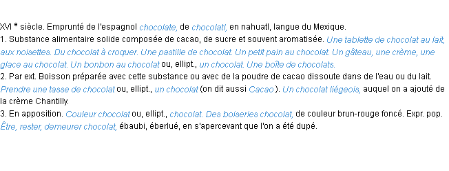 Définition chocolat ACAD 1986