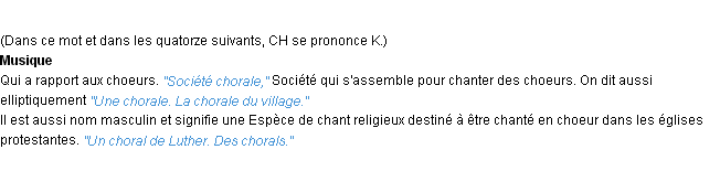 Définition choral ACAD 1932