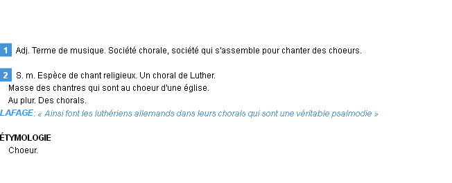 Définition choral Emile Littré