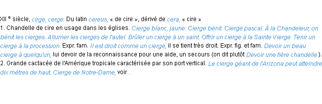 Définition cierge ACAD 1986
