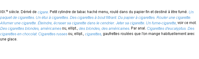 Définition cigarette ACAD 1986