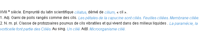 Définition cilié ACAD 1986