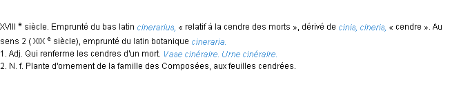 Définition cinéraire ACAD 1986