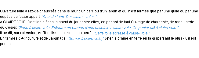 Définition claire-voie ACAD 1932