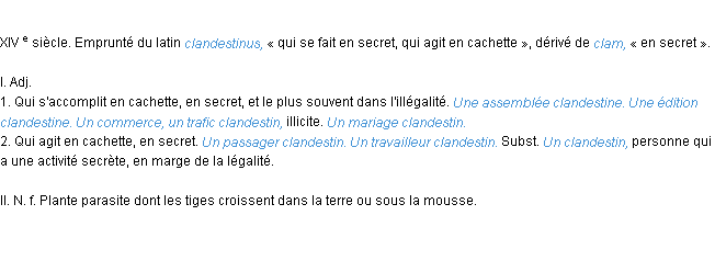 Définition clandestin ACAD 1986