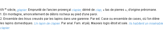 Définition clapier ACAD 1986