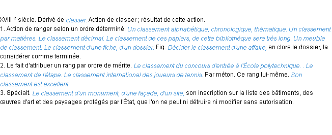 Définition classement ACAD 1986