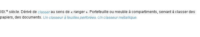 Définition classeur ACAD 1986