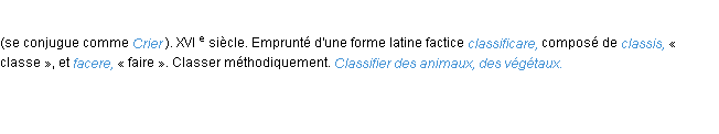 Définition classifier ACAD 1986