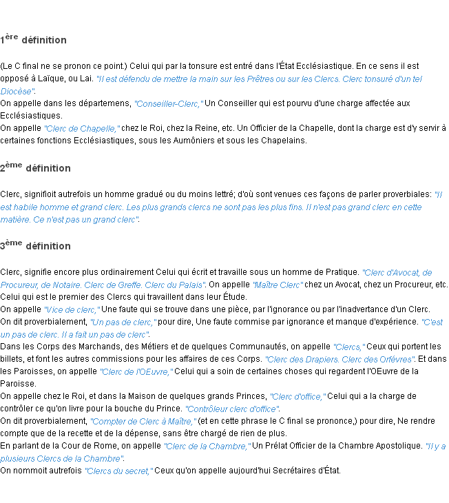 Définition clerc ACAD 1798