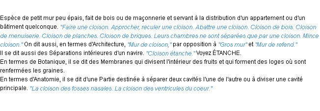 Définition cloison ACAD 1932