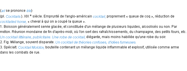 Définition cocktail ACAD 1986