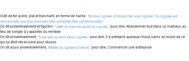 Définition cognée ACAD 1798