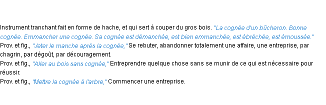 Définition cognée ACAD 1835