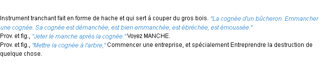 Définition cognée ACAD 1932