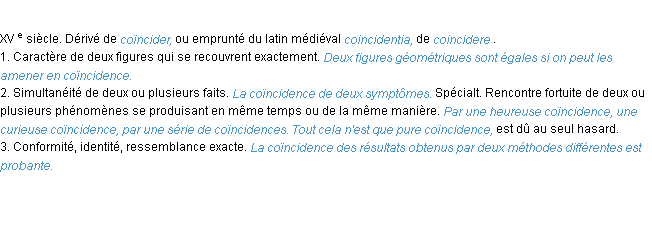 Définition coïncidence ACAD 1986