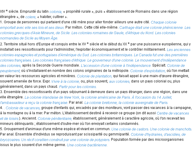 Définition colonie ACAD 1986