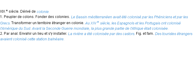 Définition coloniser ACAD 1986