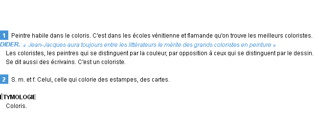 Définition coloriste Emile Littré