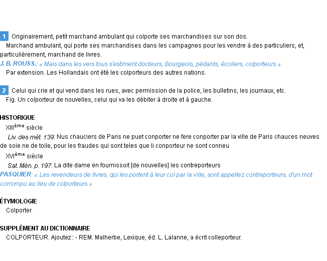 Définition colporteur Emile Littré