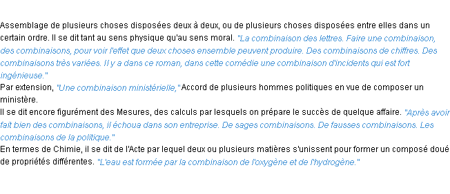 Définition combinaison ACAD 1932