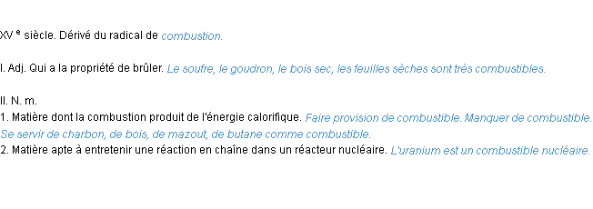 Définition combustible ACAD 1986