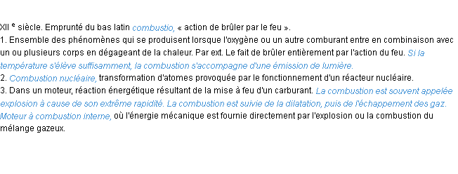 Définition combustion ACAD 1986