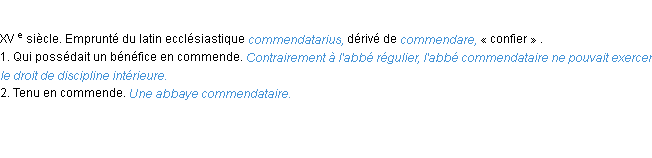 Définition commendataire ACAD 1986