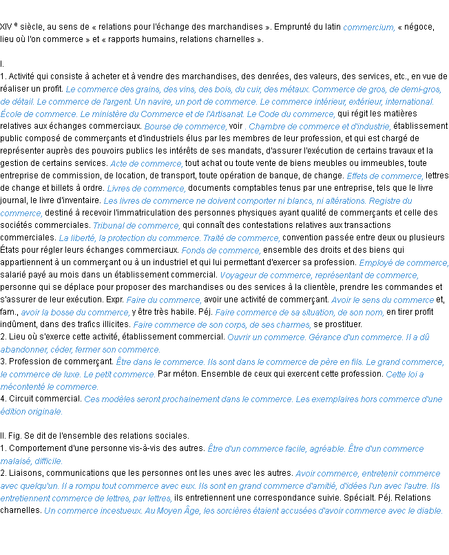 Définition commerce ACAD 1986