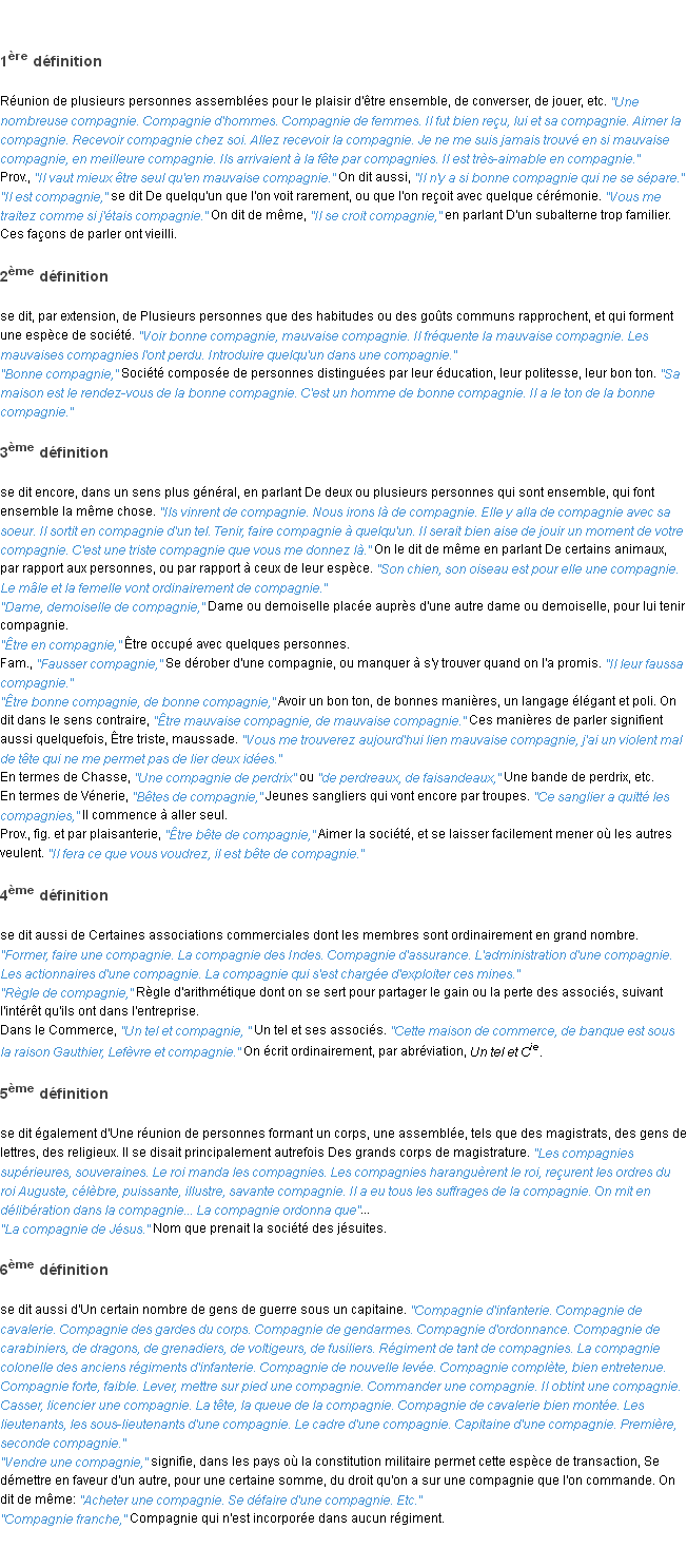 Définition compagnie ACAD 1835