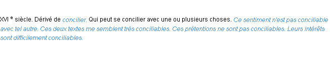 Définition conciliable ACAD 1986