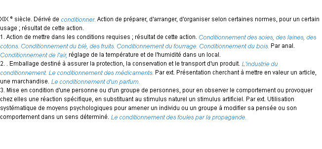 Définition conditionnement ACAD 1986