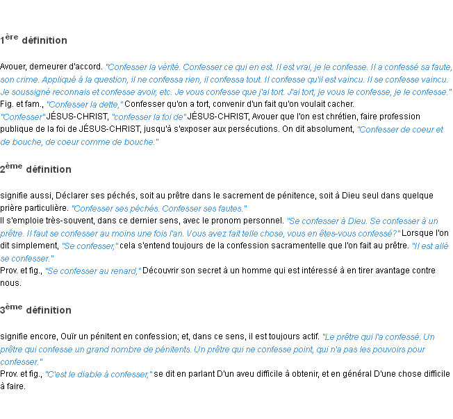 Définition confesser ACAD 1835