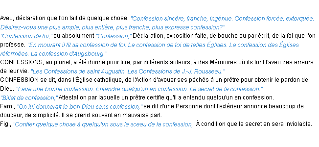 Définition confession ACAD 1932