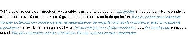 Définition connivence ACAD 1986