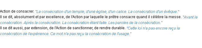 Définition consécration ACAD 1932